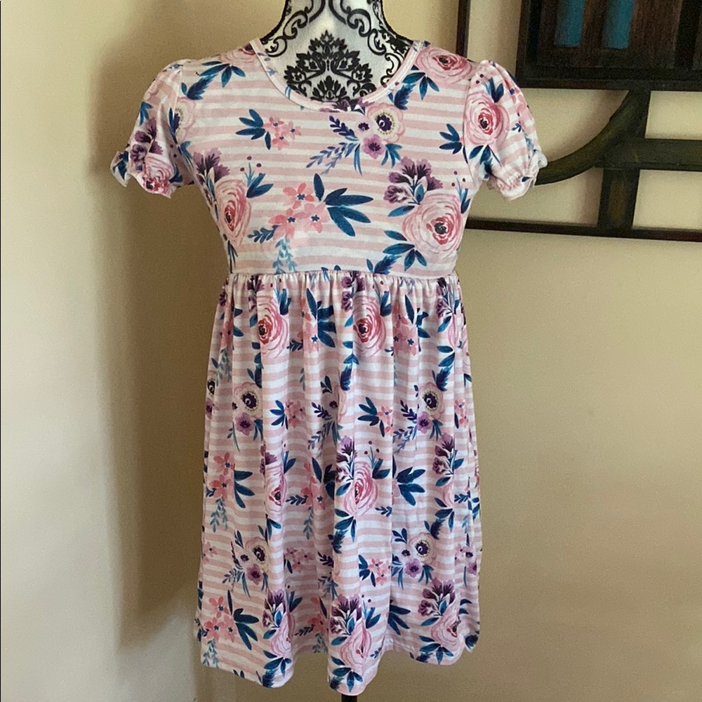 Floral Pink and White Kids Dress